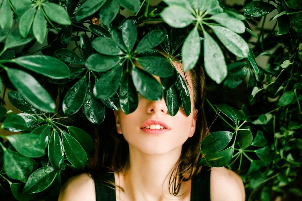 leaves on face background